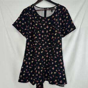 Lane Bryant Blouse Size 24 Ditzy Print Black Floral Cottagecore Retro Garden NWT